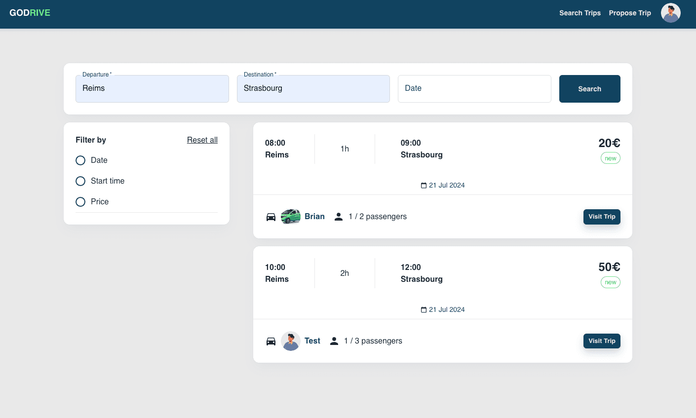 Godrive platform main interface