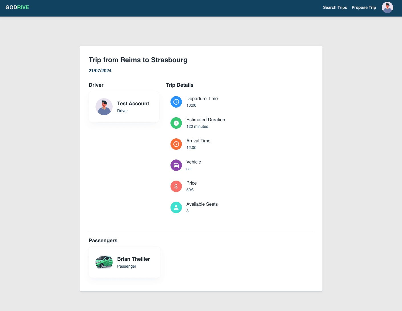 Godrive ride search interface