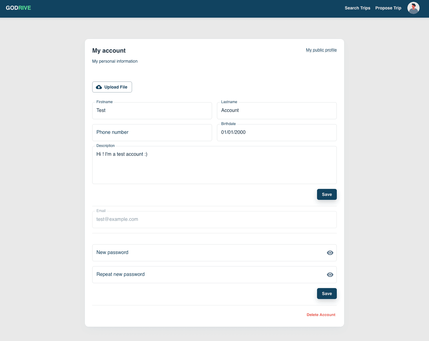 Godrive user dashboard