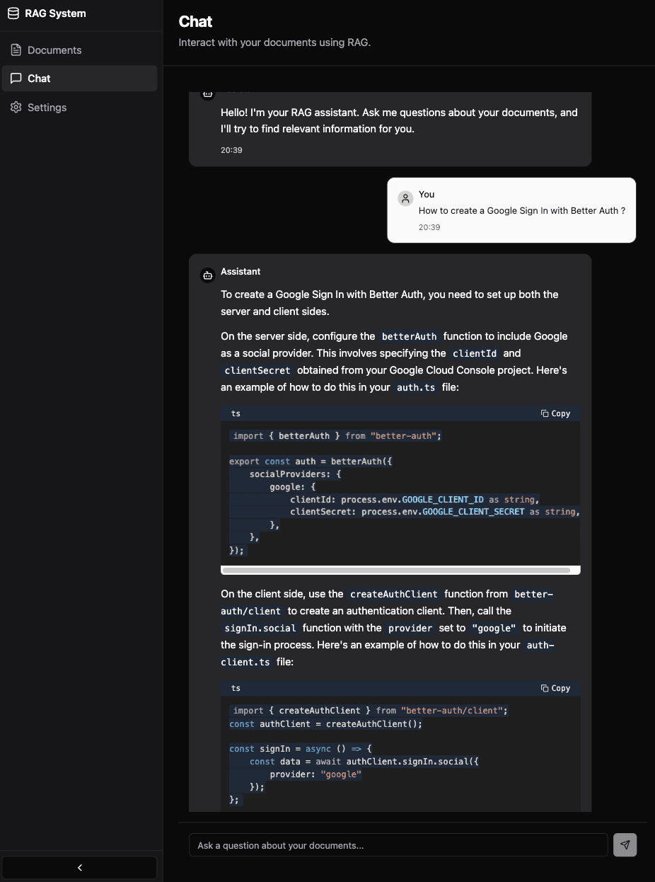 View of the chat messages