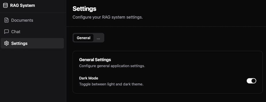View of the settings