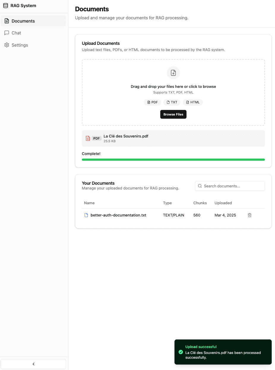 Interface showing a document being uploaded